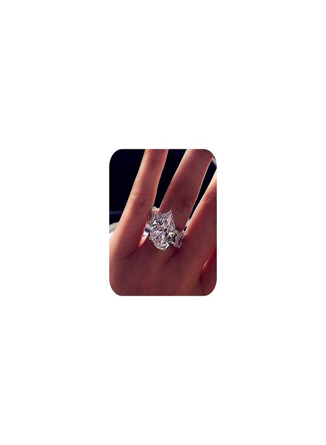 RKKOJJO 925 Sterling Silver Shiny Full Diamond Ring Cubic Zirconia Water Drop Ring CZ Diamond Ring Personality Ring for Women Luxury and Delicate Female Style Wedding Engagement Princess Ring Jewelry (US Code 10) - Image 1